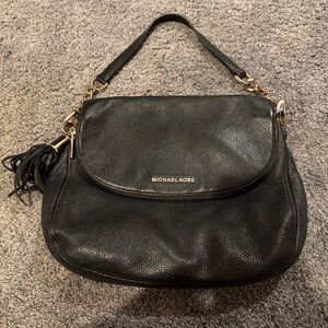 Michael Kors Black Leather Shoulder Bag with Tassel